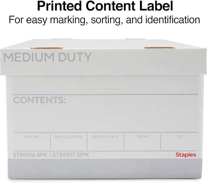 STAPLES Medium Duty File Box, Lift Off Lid, Legal, White/Gray, 12/Carton (TR59217)
