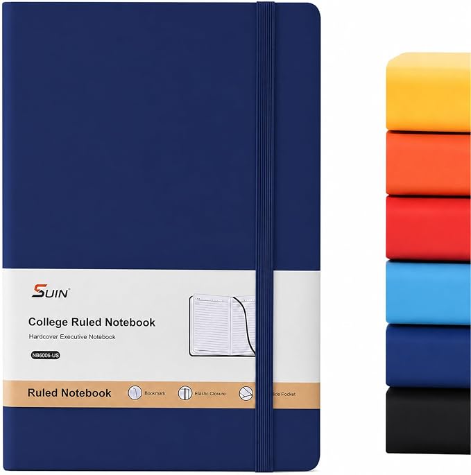 SUIN Hardcover-Journal-Notebooks, A5 Lined Journals Notebook for Writing 200 Pages, 8.2 x 5.5 inch, Classic Ruled Notebooks for Work/Travel/College (Navy Blue- 1 Pack)