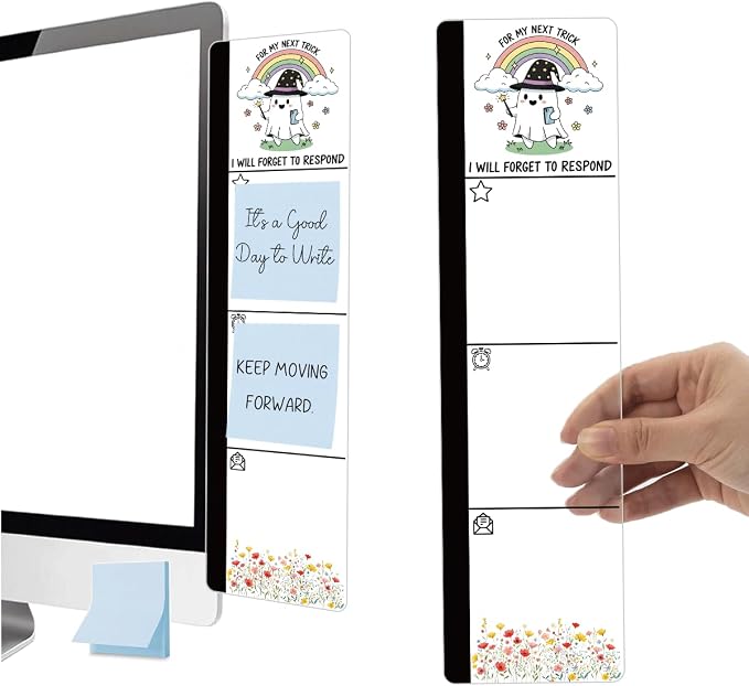 Monitor Memo Board Acrylic Sticky Note Holder Cute Ghost Rainbow Office Desk Decor with 100 Self Stick Note Pads Forget to Respond Quote