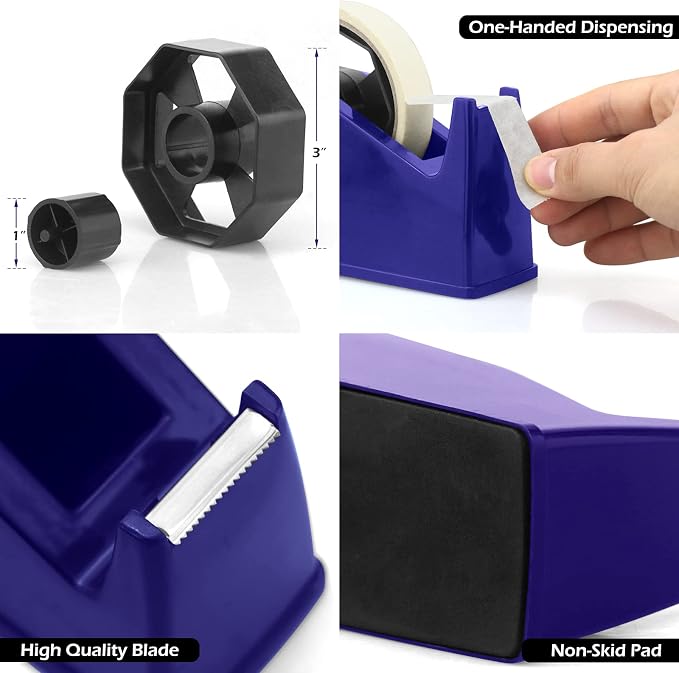 Heat Tape Dispenser, Masking Tape Dispenser, Holder Fits 1" and 3" Core, 6.8 x 2.2 x 3.4 Inch, Desktop Tape Dispenser, Heat Tape for Sublimation(Blue)