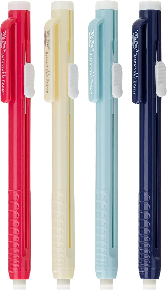 Mr. Pen- Retractable Mechanical Eraser Pens, 4 Pack, Vibrant Colors | Latex-Free Precision Pencil Erasers for Artists, Students, Drawing, Sketching & Drafting