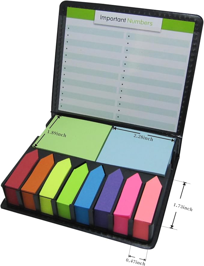 Cute Paper Cute Boxed Self Sticky Notes Set, 2000 Pages Colorful Tape Flags, Arrow Flags Colored Labels with Memo Pads, 12 Colors Makers Tabs with Mini Design Plastic Holder Box Ider by Cutepaper