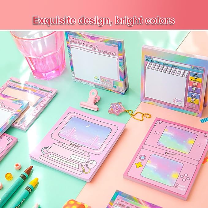 KOOBOOK Kawaii Planner Notebook Cute Memo Pads with Computer Game Shape Design Kawaii Office Supplies,5 Styles,50 Sheets/Pad