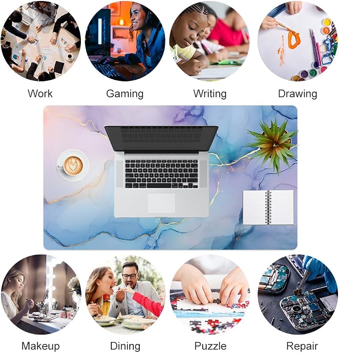 QIYI Large Mouse Pad, PU Leather Desk Mat for Desktop, Waterproof Gaming Desk Pad, Marble Painting Full Desk Accessories Keyboard Mousepad, Home & Office Décor 23.6" x 13.8" - Abstract Fluid Art