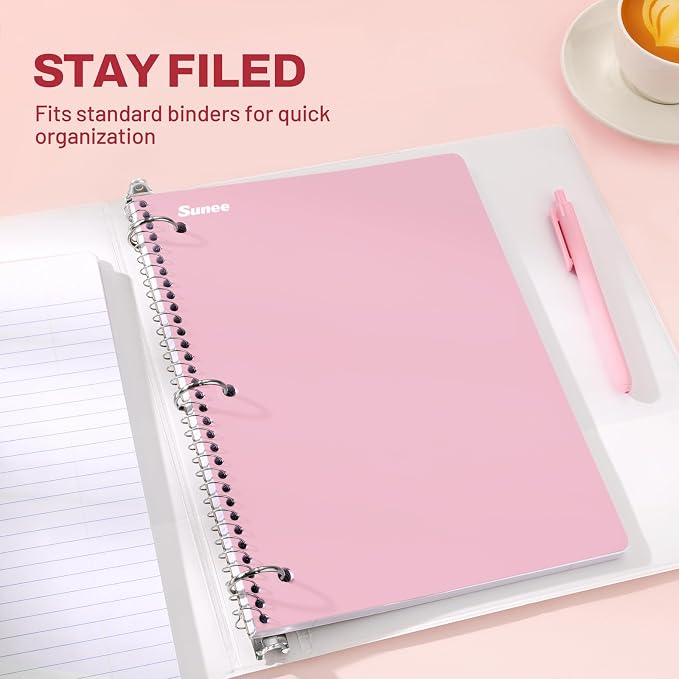 SUNEE Spiral Notebooks, 3 Pack, 1-Subject, College Ruled Paper, 8" x 10-1/2", 70 Sheets per Notebook, Assorted Pastel Colors Spiral Notebooks for School