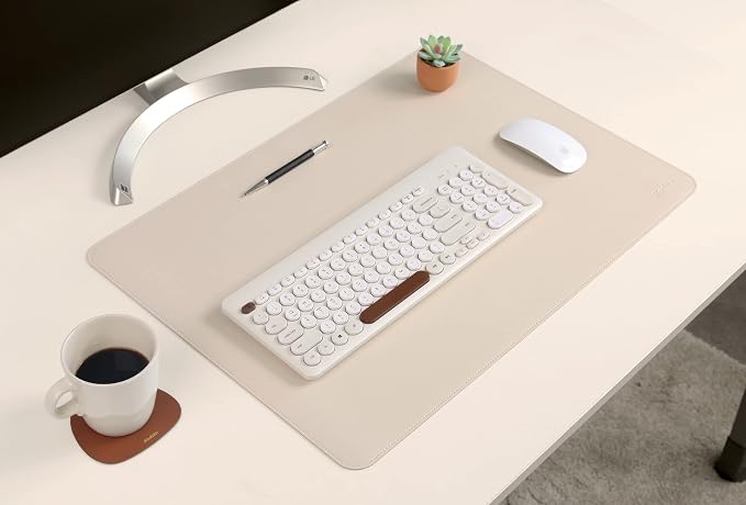 Dual-Sided Leather Desk Pad,Blotter for Laptop Computer,Mouse Pad,Writing,Drawing,Arts and Craft Mat (17"x24", Beige/Brown)