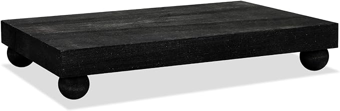 Amyhill Wood Pedestal Stand Kitchen Soap Tray Farmhouse Wooden Riser Stand for Kitchen Bathroom Counter Table Decor Plant Vases Display(Classic,Black,12 x 7 Inch)