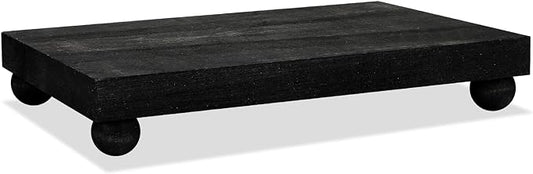 Amyhill Wood Pedestal Stand Kitchen Soap Tray Farmhouse Wooden Riser Stand for Kitchen Bathroom Counter Table Decor Plant Vases Display(Classic,Black,12 x 7 Inch)