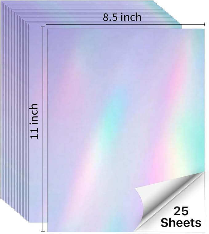 STARLIBOO 25 Sheets Holographic Sticker Paper, Diamond Pattern Printable Vinyl for Inkjet & Laser Printer, Laser Beam Effect, Dries Quickly (8.5" x 11")