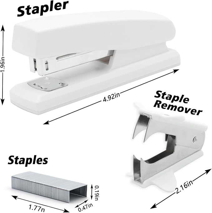 White Office Stapler, 25 Sheet Capacity with 2000 Staples and Staple Remover, Desktop Stapler,White Office Supplies for Students and Office Clerks