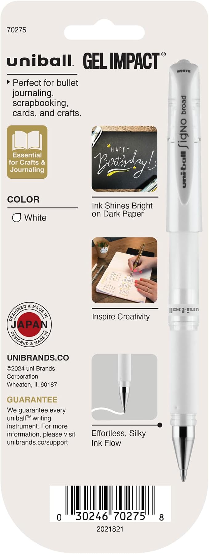 uniball Signo Gel Impact Pens, Bold Point (1.0mm), White Metallic Ink, 3 Pack