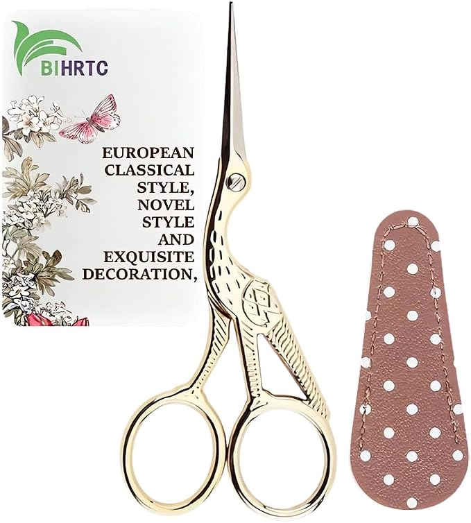 BIHRTC 4.5Inch Embroidery Scissors Sharp Tip Stainless Steel Little Scissors for Knitting Cross Stitch Cutting Embroidery Sewing Handcraft Craft Art Work DIY Tool Gold