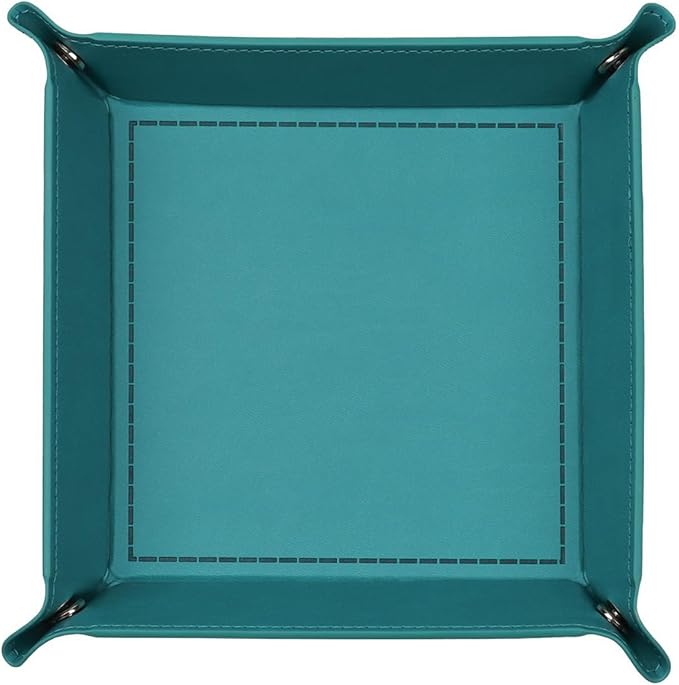 Valet Tray Desktop Storage Organizer – Vegan Leather Catchall Tray Bedside Vanity Tray Nightstand Caddy Holder for Remote Controller, Watch, Keys, Phone, Wallet, Coin, Jewelry, Turquoise