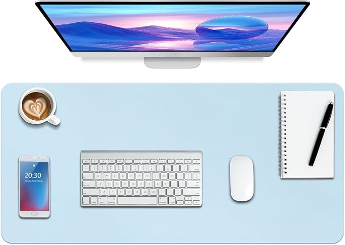 ‎Boutilon Leather Desk Pad Protector,Non-Slip Mouse Pad,Laptop Desk Pad,Office Mouse Mat,Waterproof Leather Desk Blotter,Desk Writing Pad for Office and Home (M-Light Blue,30"x14")