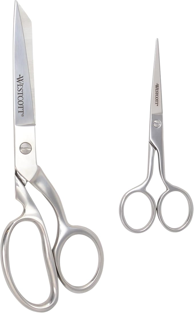 Westcott Forged 8in & 5in Scissors for Fabric and Paper Crafts, 2-Pack, Detail Snips and Heavy Duty Shears, Dressmaker Shears for Sewing, Tailoring, Quilting, Art, Office