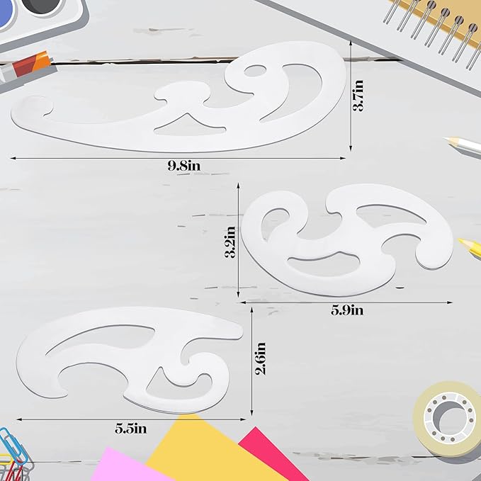 Fulmoon 3 Pcs Stainless Steel French Curve Ruler for Sewing Tools Metal Drafting Stencils Reusable Drafting Templates Drawing Ruler for Leather Craft Professional Drawing Rulers