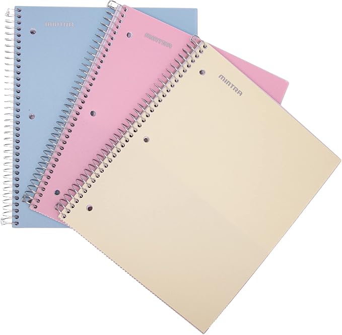 Mintra Office Durable Spiral Notebook - 2 Subject (College Ruled 3pk, Arctic Ice, Sun Yellow, Spring Pink)