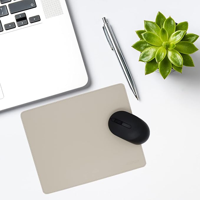 Leather Mouse Pad - Wood Mouse Pads with Stitched Edge,PU Non-Slip Mouse Mat,Double Side Mousepad,Waterproof Gaming Mouse Pad for Desk,Laptop,Office & Home,10.2" x 8.3",1 Pack (Beige)
