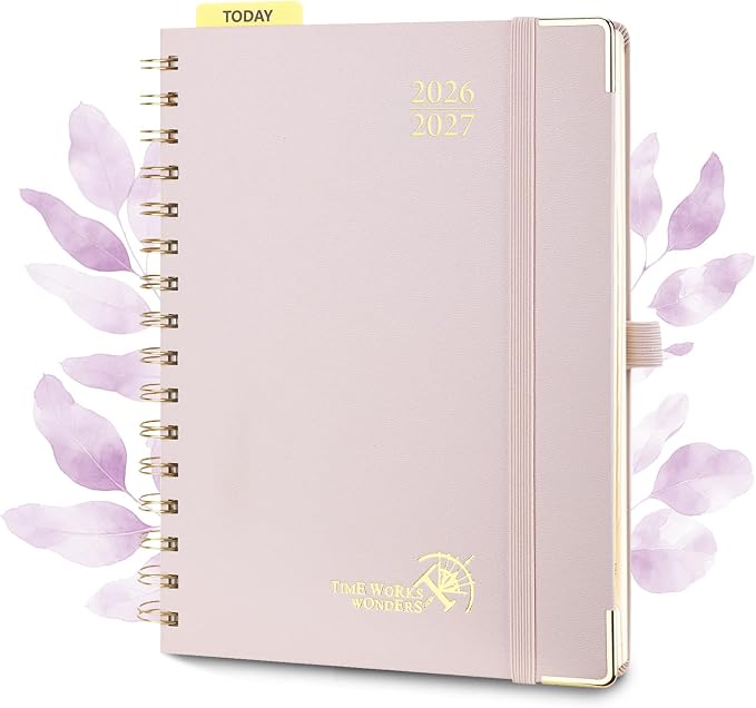 POPRUN 2026-2027 Weekly Planner 6.25" x 8.5" Weekly and Monthly Planner | Jul 2026 - Jun 2027 Daily Agenda Book with Hourly Schedule, Tabs, Hardcover, School and Office Supplies- Light Pink