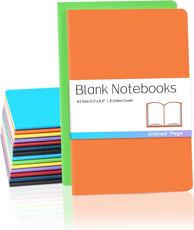 Gwybkq A5 Notebooks Bulk Blank Journals 16 Packs(5.5x8.3), Travel in Bulk Colorful Soft Cover, Sketchbook with No Lines Writing Diary Subject Notebooks Planner 30 Sheets/60 Pages