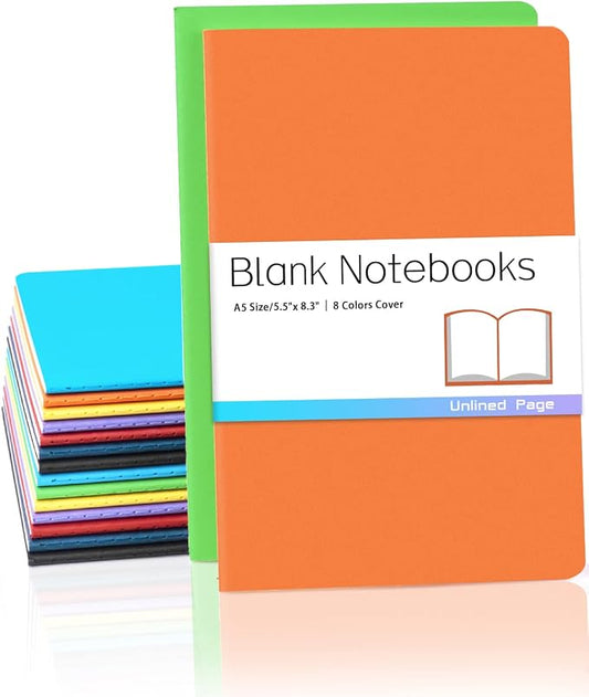 Gwybkq A5 Notebooks Bulk Blank Journals 16 Packs(5.5x8.3), Travel in Bulk Colorful Soft Cover, Sketchbook with No Lines Writing Diary Subject Notebooks Planner 30 Sheets/60 Pages