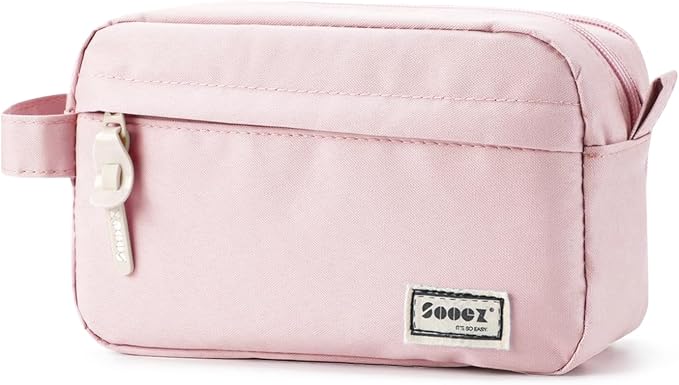 Sooez Original High Capacity Pencil Case, Big Pencil Bag Pouch Box Organizer Pen Case, Aesthetic Supply for Girls Adults, Portable Journaling Supplies with Easy Grip Handle & Loop, Pink