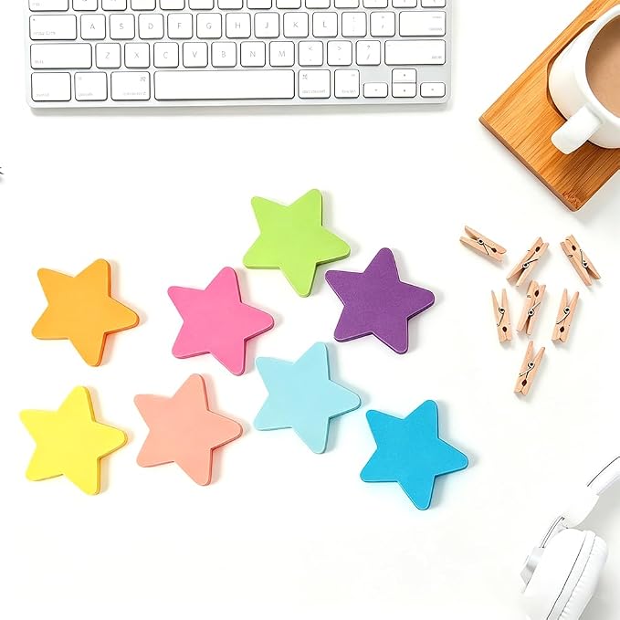 Sticky Notes, Cute Sticky Notes Star Shape Heart 8 Pads 8 Colors Self-Stick Stickies Funny Note Pads 100 Sheets Teacher Back to School Supplies and Oﬃce Products