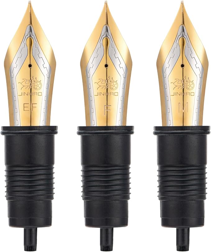 Set of 3 Jinhao X159, 1935 and 9019 Fountain Pen Replacement Nib Parts (EF, F and M) Gold Trim