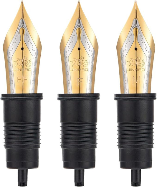 Set of 3 Jinhao X159, 1935 and 9019 Fountain Pen Replacement Nib Parts (EF, F and M) Gold Trim