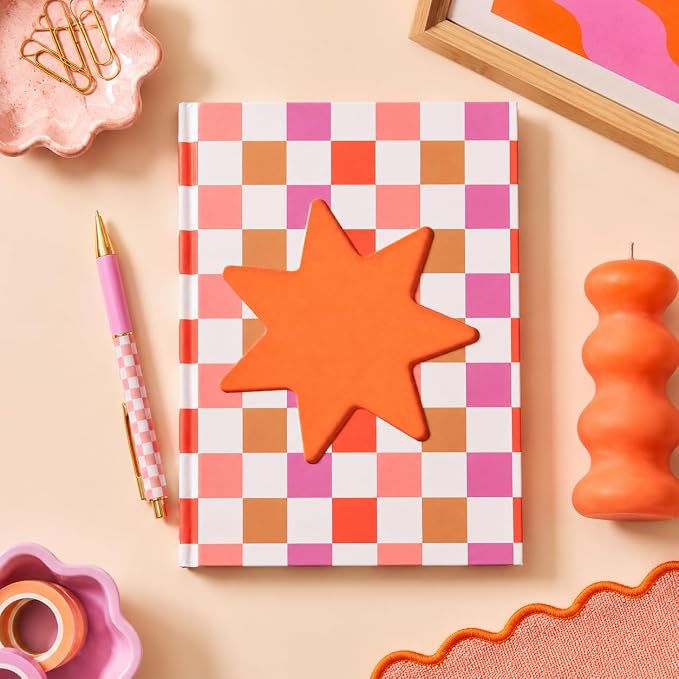 Pearhead Pink & Orange Star Cutout Hardcover Graph Notebook, 6.25x8.25 Grid Journal for Bullet Journaling, Planning & School Notes, 200 Pages
