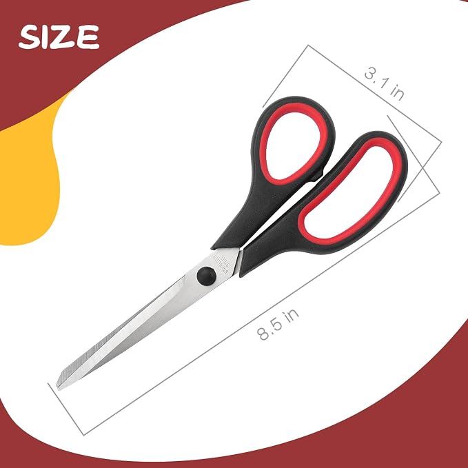 LONGKEY Scissors 8.5 Inch All Purpose with Stainless Steel Blades, 2 PCS | Scissors for Office Home School Art Crafts