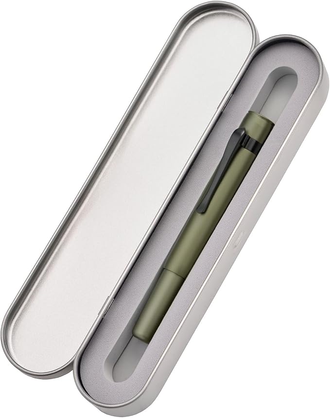 HONG DIAN M2 Black Forest Mini Fountain Pen, Long Blade Nib & Sleek Shape Aluminium Short Pocket Travel Pen (Army Green)