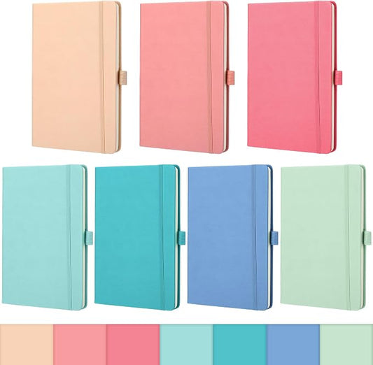 Laumoi 7 Pack Hardcover Journal Notebooks Bulk A5/A4/B5 Journaling Notebook Wide Ruled PU Leather Ruled Lined Journals with Pen Holder for School Business Work Writing (Rococo Color,A5)