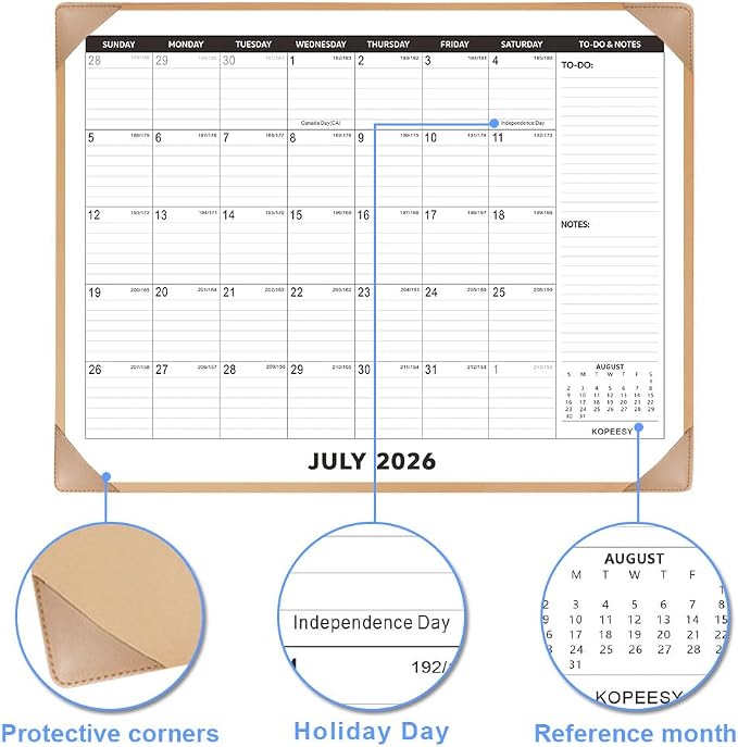 Large Desk Calendar 2026-2027 with Desktop Mat, KOPEESY 22" x 17" Desktop Calendar, 18 Mouths From July 2026 to December 2027, Office Supplies Desk Blotter Calendar for Home School and Office