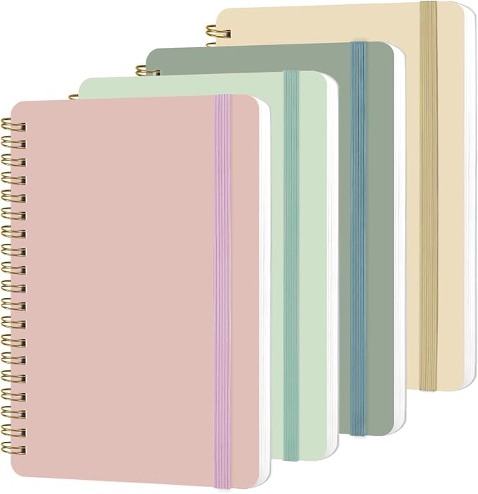 4 PCS Small Spiral Notebook 5x7, Spiral Journal Notebook, Notebooks for Work, School, Small Notebooks 5x7 with Strap, Cute Notebooks for Women 50 Sheets (Green)