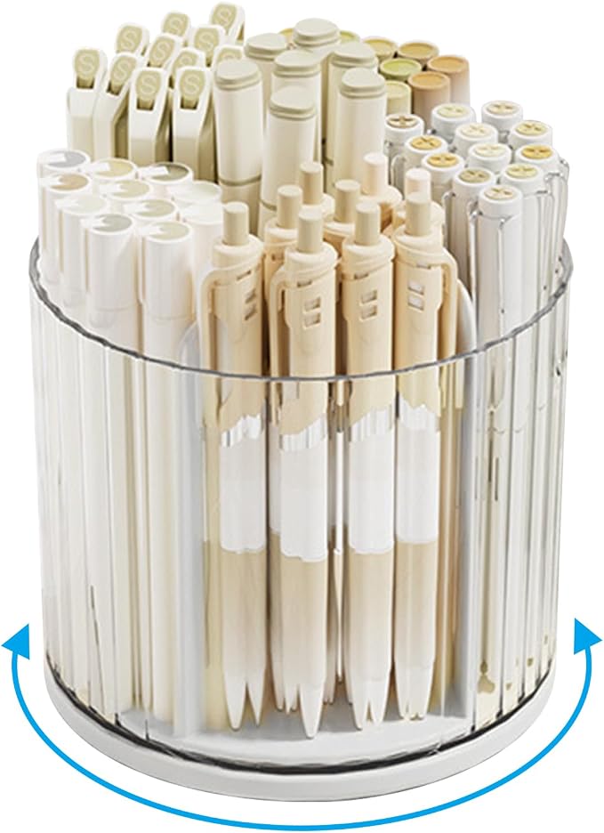 Marte Vanci 360 Degree Rotating Pen Pencil Holder Desk Stationery Organizer Tidy Organizer for Pencil Makeup Painting Brush Cosmetic Craft Storage Bin Pen Pot for Home Office School 6 Slots White