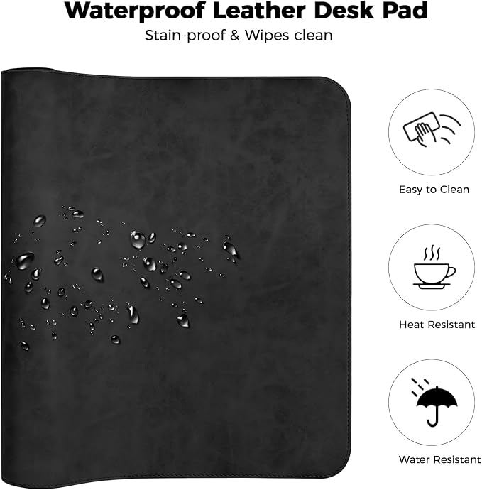 CHEERYGOO Leather Desk Pad Protector, Mouse Pad, Office Desk Mat, Non-Slip PU Leather Desk Blotter, Laptop Desk Pad, Waterproof Desk Writing Pad for Office and Home 31.5"x 15.7" L Black