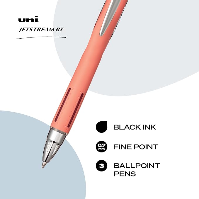 uniball™ Jetstream RT Ballpoint Pens, Black Ink, 0.7mm Fine Point, 3 Count | Retractable, Smooth Writing, Quick-Drying, Smear-Resistant, uni Super Ink™