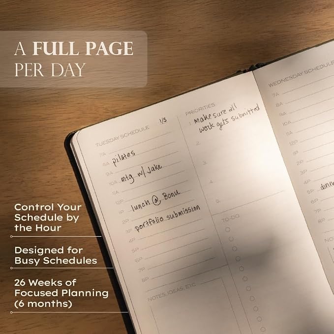 Anecdote Daily Planner w/ 2026-2027 Calendar | Start Anytime 26 Weeks Undated | 1 Page per Day | 8.5" x 5.2" | Hardcover To-Do List Organizer, Plan Your Success, Achieve Productivity Goals (Blossom)