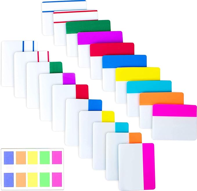 500 Pieces Tabs 2 Inch Sticky Index Tabs, Writable and Repositionable | File Tabs Flags Colored Page Markers Labels for Reading Notes, Books and Classify Files, 21 Sets 10 Colors,Smooth Writing