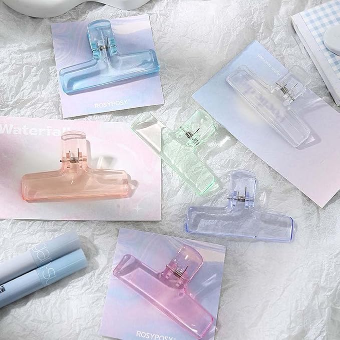 OWLFAVO 16 Pcs Clear Binder Clips, Plastic Bag Clip, Acrylic Paper Photo Food Clamps, Wide Mouth Seal Clamp, Transparent Air Tight Sealing Binders for School, Office and Kitchen Storage, 8 Colors