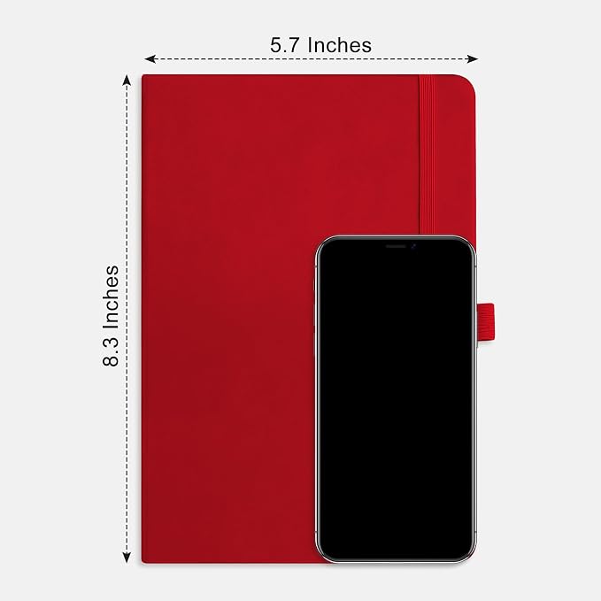 RETTACY Graph Grid Paper Notebook, 192 Pages, A5 Size (5.7'' x 8.3'') | 5 Squares per Inch, Leather Hardcover, 100 GSM Thick Paper, for School, Students, Math, Engineering (Red)