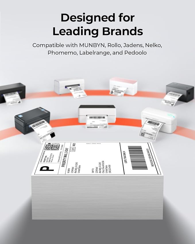 MUNBYN 4x6 Inch Thermal Labels, 6000 Labels/12 Stacks(500 Pcs per Stack) | 4x6 Thermal Shipping Labels, No BPA and BPS, Print Clear and Sharp, Strong Adhesive, Compatible with Most Thermal Printers
