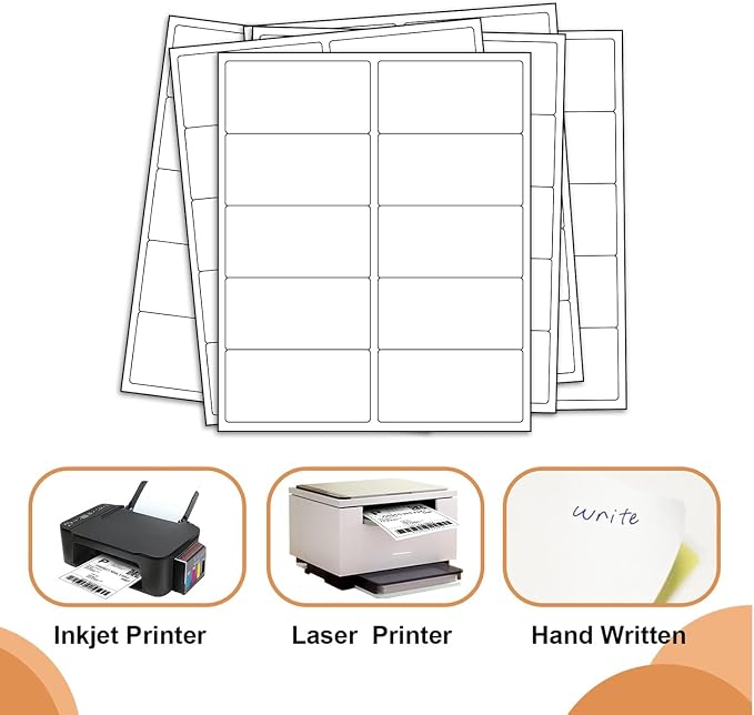 10up 50 Sheets Sticker Labels Compatible Laser/Ink Jet Shipping Labels, 2" X 4" Labels for Shipping/Mailing (500 Labels)