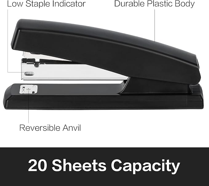 Deli Stapler, Desktop Stapler, Office Staplers, 25 Sheet Capacity, Includes 1000 Staples and Staple Remover, Black