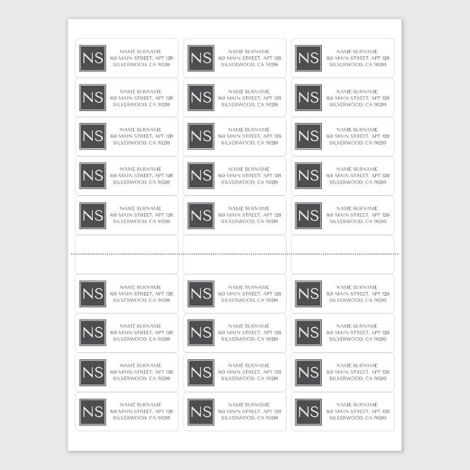 Personalized Return Address Labels – Grey Square Monogram Design, Custom Name & Address, Peel & Stick Mailing Labels, 100 Count (1" x 2⅝") by Dotty About Paper