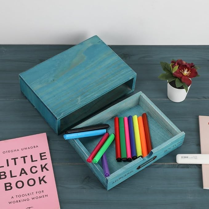 Wooden Storage Box Apothecary Drawers Vintage Wooden Drawers Wood Desktop Organizer Countertop Storage Box Library Card Catalog Cabinet Apothecary Cabinet（BLUE）