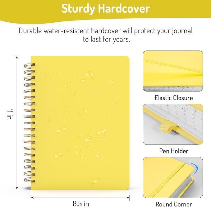 Forvencer A4 Lined Spiral Journal Notebook with 300 Numbered Pages, 11" X 8.5" Thick Journals for Writing with 100GSM Paper, Hardcover Notebooks with Contents for Work, School, Yellow