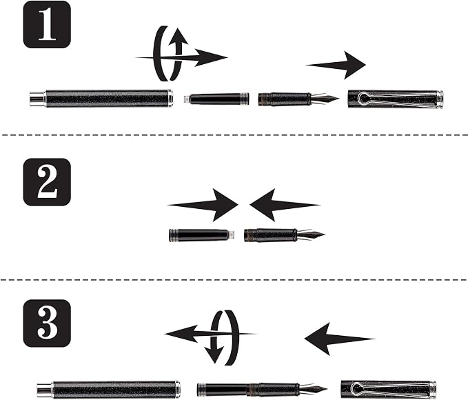 AIHAO Refillable Fountain Pen, Fine Point, Metal Fountain Pen with Gift Box, Black Ink, 2 Ink Cartridges in one Set, Pearl Black Metal Pen.Fountain Pens for Writing
