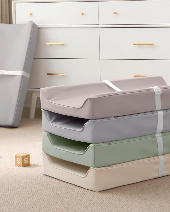 Blissful Diary Vegan Leather Baby Changing Pad with Waterproof & Wipe-Clean PU Cover, Standard Size Cozy Diaper Changing Pad for Dresser and Table, Taupe